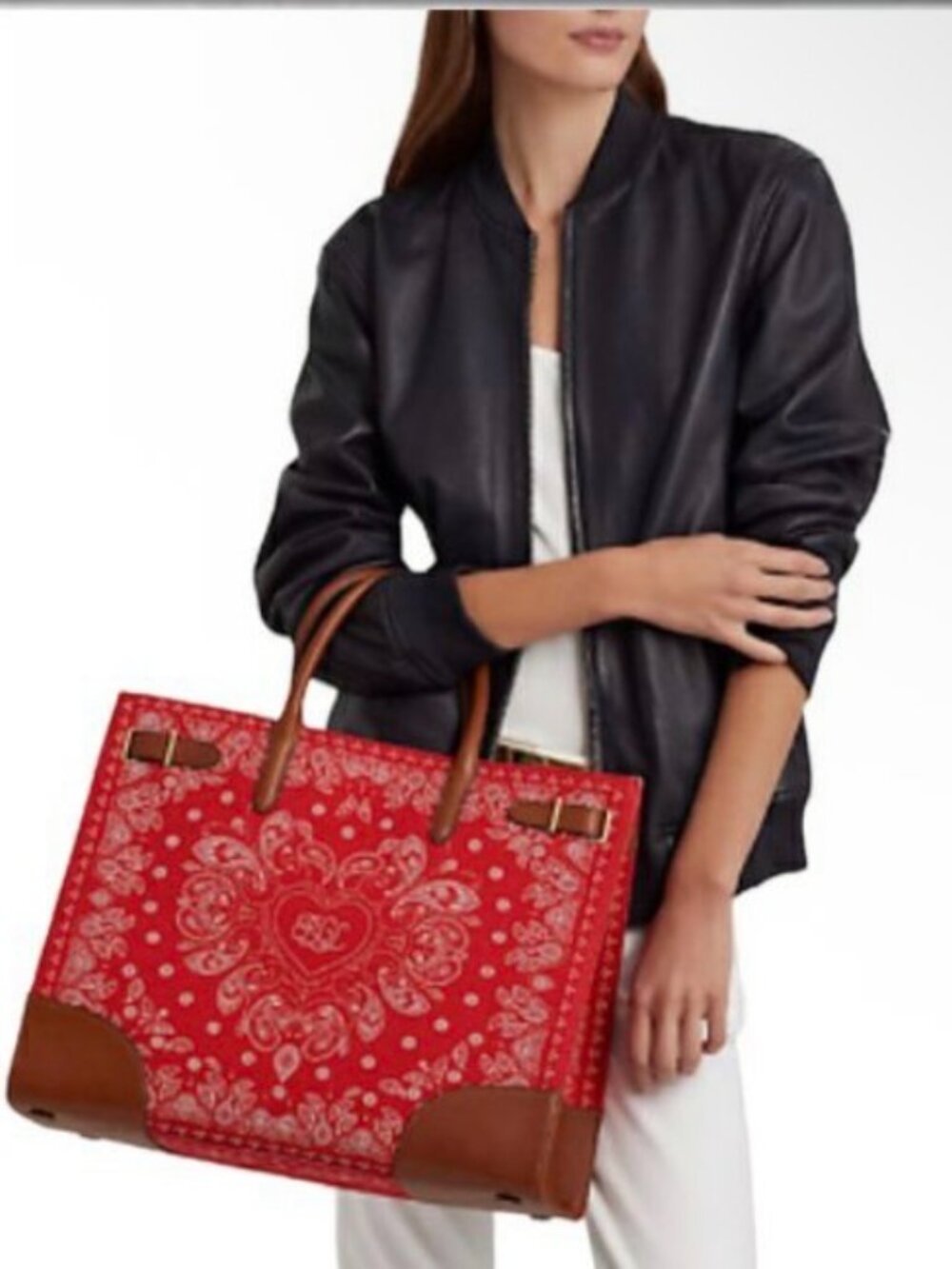 Lauren Ralph Lauren Devyn Red Paisley Bandana Tote Bag NEW